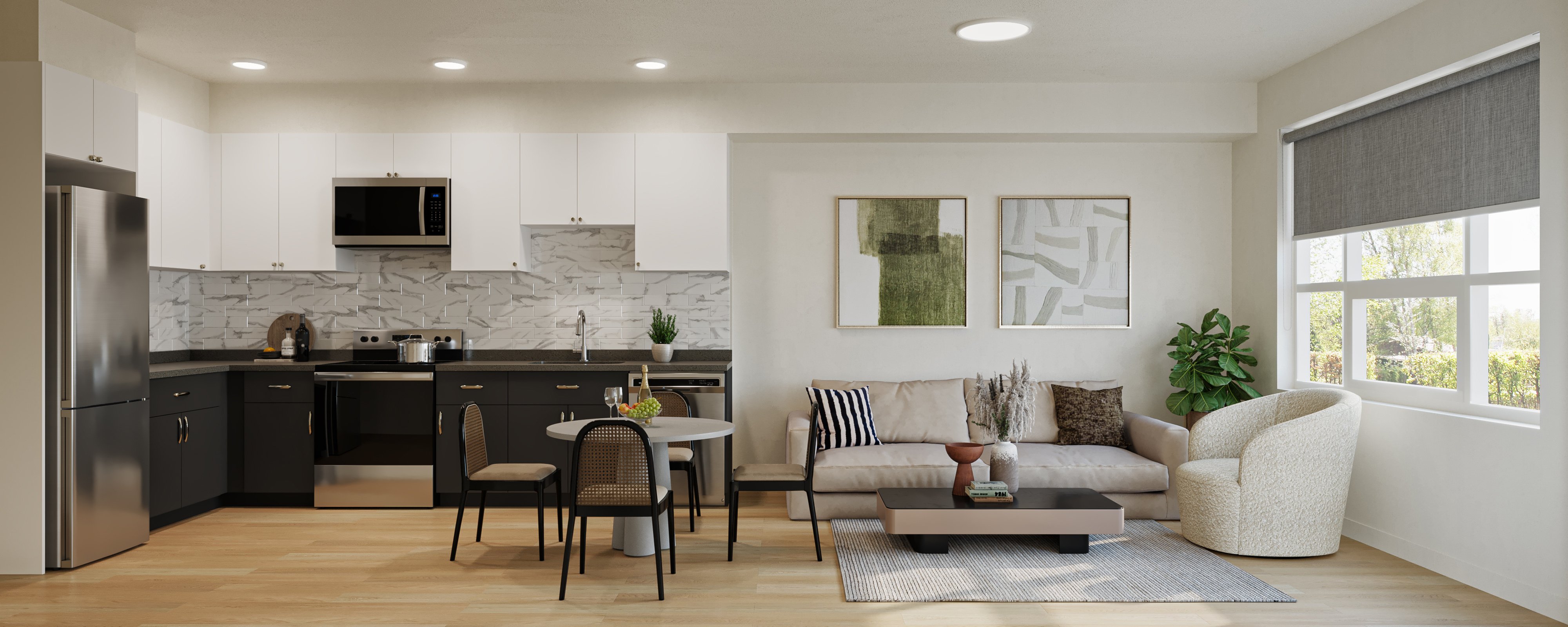 panorama kitchen living 1 bed A